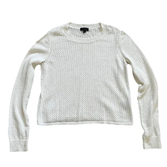 RAG & BONE White Crew Neck Sweater with Perforated/Open Knit Texture Trendy Chic - Picture 7 of 7